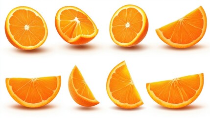 Poster - Eight Orange Slices on White Backdrop Studio Shot Fresh Fruit Citrus Vitamin C Healthy Food Ingredient