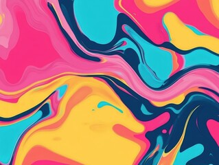 Poster - Abstract Fluid Art Swirls in Pink Yellow and Blue Colors Modern Artistic Design Top View Creative Background