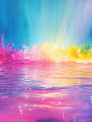 Poster - Rainbow wave crashing in vibrant ocean water abstract art style colorful splash motion close up vivid scene
