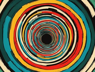 Poster - Abstract concentric circles illustration with vibrant colors and brushstroke texture creating a hypnotic effect in a modern art style