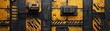 © Tri - Detailed view of a weathered yellow and black industrial panel.