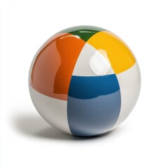 Poster - Beach ball still life on white background studio shot summer fun colorful inflatable sphere toy for kids holiday vacation