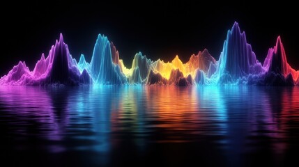 Poster - Abstract Neon Landscape Reflecting in Water Digital Art Generative AI Colorful Peaks Wave Motion