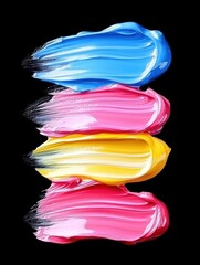 Aufkleber - Abstract close up of colorful paint strokes stacked on black background studio shot creative design