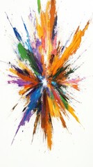 Poster - Vivid Paint Explosion on White Background Abstract Art Close Up Bright Colors Radiating Outward
