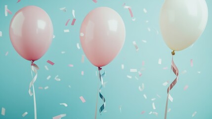 Aufkleber - Pastel Balloons Floating in Studio with Confetti Falling Celebration Party Event Birthday Anniversary Anniversary Celebration