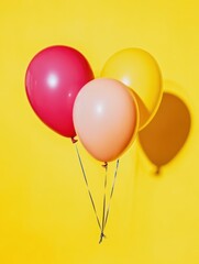 Aufkleber - Colorful Balloons Floating Against a Yellow Background Studio Shot Celebration Party Decor Joyful Bright Cheerful Festive Fun