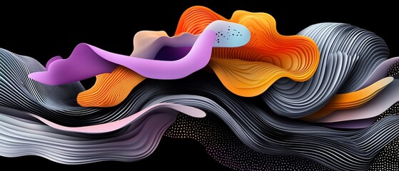 Poster - Abstract, flowing, vibrant, 3D art. Colorful shapes & textures against a black background