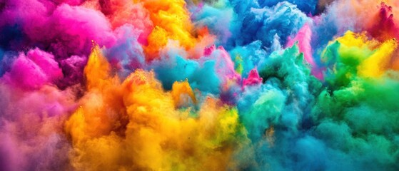 Aufkleber - Colorful powder explosion abstract art vibrant pigment holi festival celebration artistic background rainbow cloud