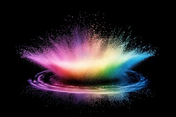 Aufkleber - Colorful powder explosion on black background studio shot creating vibrant rainbow splash effect with reflection