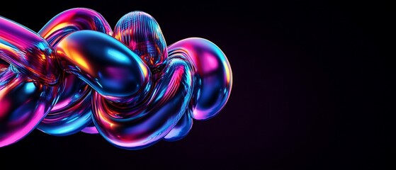 Poster - Abstract glossy form in vibrant colors against a dark background. Reflective curves, smooth surface