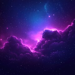 Poster - Dreamy nebula of purple and blue with glowing stars, cosmic clouds in a dark sky, fantasy space scene