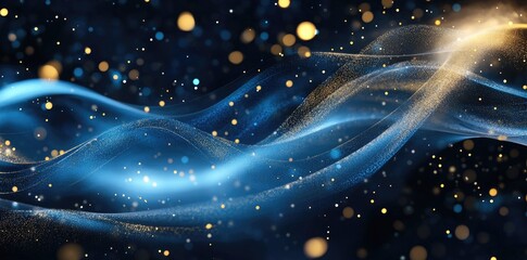 Poster - Abstract design featuring flowing blue and gold waves on a dark background. creating a sense of movement and elegance. suitable for backgrounds or decorative purposes