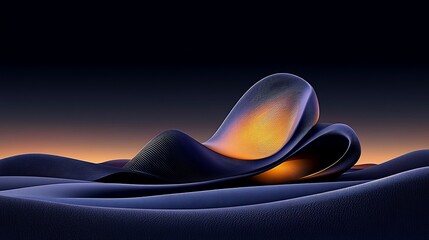 Poster - Abstract, undulating shapes with glowing center and a dark, gradient background