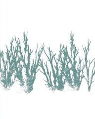 Poster - Teal Branches Silhouetted Against White Background Graphic Element Minimalist Style Nature Illustration
