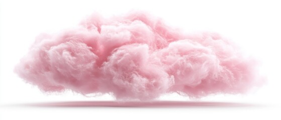 Poster - Isolated Pink Cloud Floating on White Background Studio Shot Conceptual Dreamlike Softness Fluffy Texture Fantasy Element Cotton Candy Aesthetic