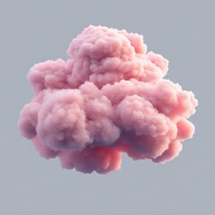 Poster - Pink cloud formation on light gray background, abstract fluffy shape, atmospheric phenomenon, studio shot, dreamy concept