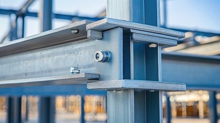 Poster - Structural close-up of metal beams and joints supporting a modern arena's canopy