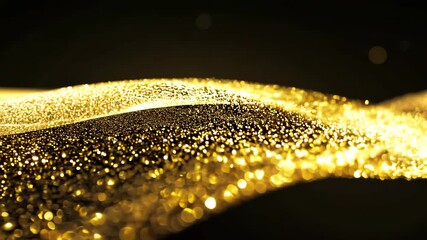 Poster - Elegant Gold Wave: Shimmering Particle Flow on a Black Background for Luxurious Designs