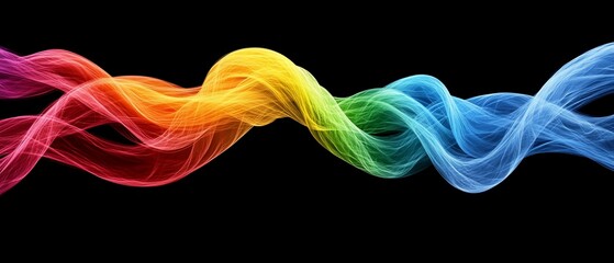 Poster - Colorful abstract waves flow across a black background, a vibrant spectrum of hues