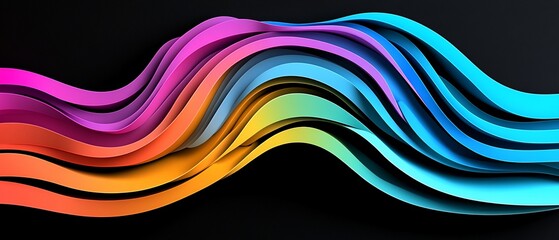 Poster - Colorful flowing layered ribbons against a black background. Abstract 3D design