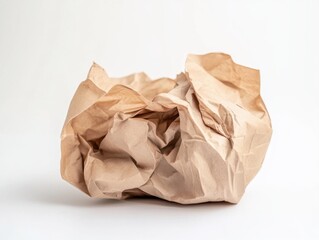 Poster - Studio shot of crumpled brown paper bag on white background showing texture and folds close up for use in design