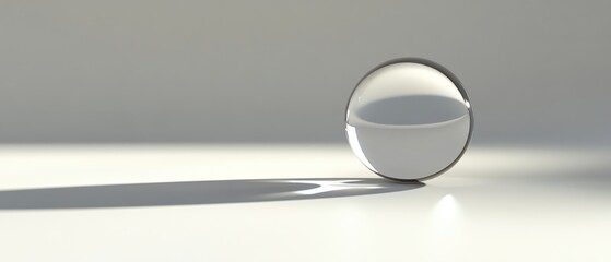 Poster - Glass Sphere on White Surface with Shadow Minimalist Studio Shot Clean Modern Simplicity Reflective Object Still Life Concept
