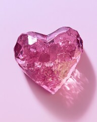 Poster - Pink Crystal Heart Shines on Light Pink Background Close Up Studio Shot Symbolizing Love Romance Valentines Day