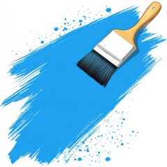 Poster - Paintbrush painting blue stroke on white background art illustration close up top angle studio shot