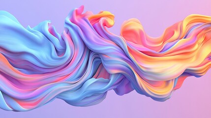 Poster - Flowing colorful fabric, dreamy pastel waves on gradient background