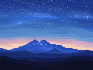Aufkleber - Majestic mountains under a starry sky illustration digital art landscape view of nature at night scenic vista
