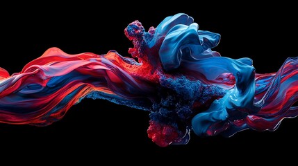 Poster - Fluid crimson and azure swirls, contrasting on black. Artistic, dynamic, and vibrant flow
