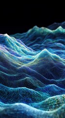 Fototapete - Abstract rendering of undulating ocean waves with wireframe overlay aesthetics