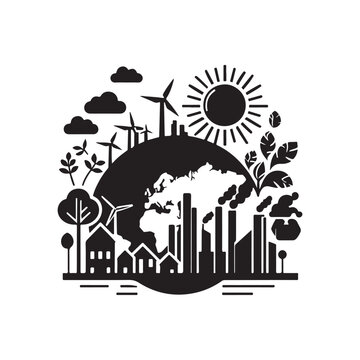 World Environment Day Silhouette Vector Illustration, Solid White Background.