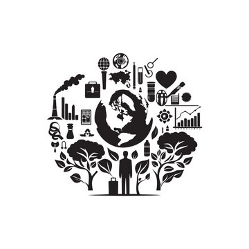 World Environment Day Silhouette Vector Illustration, Solid White Background.