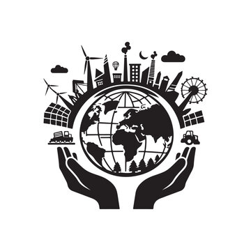 World Environment Day Silhouette Vector Illustration, Solid White Background.