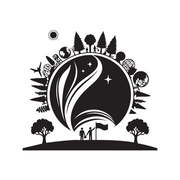World Environment Day Silhouette Vector Illustration, Solid White Background.