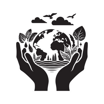 World Environment Day Silhouette Vector Illustration, Solid White Background.