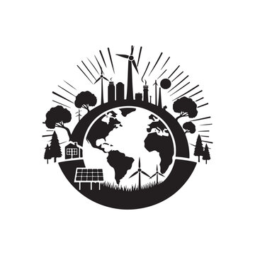 World Environment Day Silhouette Vector Illustration, Solid White Background.