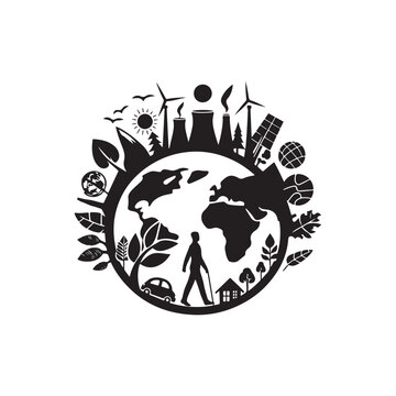World Environment Day Silhouette Vector Illustration, Solid White Background.
