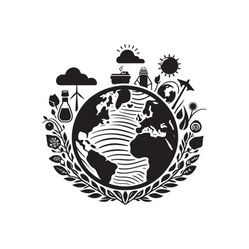 World Environment Day Silhouette Vector Illustration, Solid White Background.