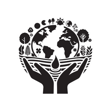 World Environment Day Silhouette Vector Illustration, Solid White Background.