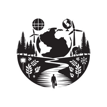 World Environment Day Silhouette Vector Illustration, Solid White Background.