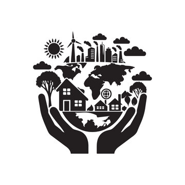 World Environment Day Silhouette Vector Illustration, Solid White Background.