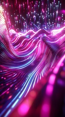 Aufkleber - Abstract Vibrant Neon Waves with Sparkling Particle Streams in Dark Ambiance