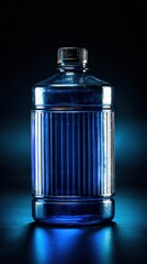 Poster - Blue plastic bottle still life studio shot against dark background for water storage or chemical container concept