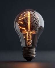 Poster - Brain Inside Lightbulb Concept Close Up Still Life Symbolizing Idea Generation Innovation Intelligence Creativity