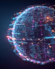 Aufkleber - Abstract Digital Earth Globe in Cyberspace, Concept of Global Network, Data Transmission, Futuristic Technology, Close-up