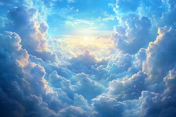 Wall Mural - sunlight shines through fluffy clouds creating a heavenly and beautiful skyscape view