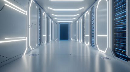 Poster - Optimizing network performance high-tech server room render minimalist interior high angle modern infrastructure